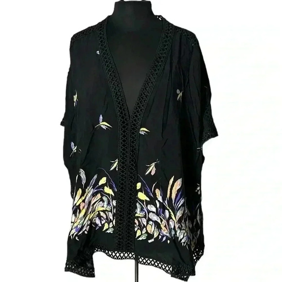 Listicle Black Floral Oversized Multicolor Coverup Blouse Tunic Size M - Picture 1 of 6